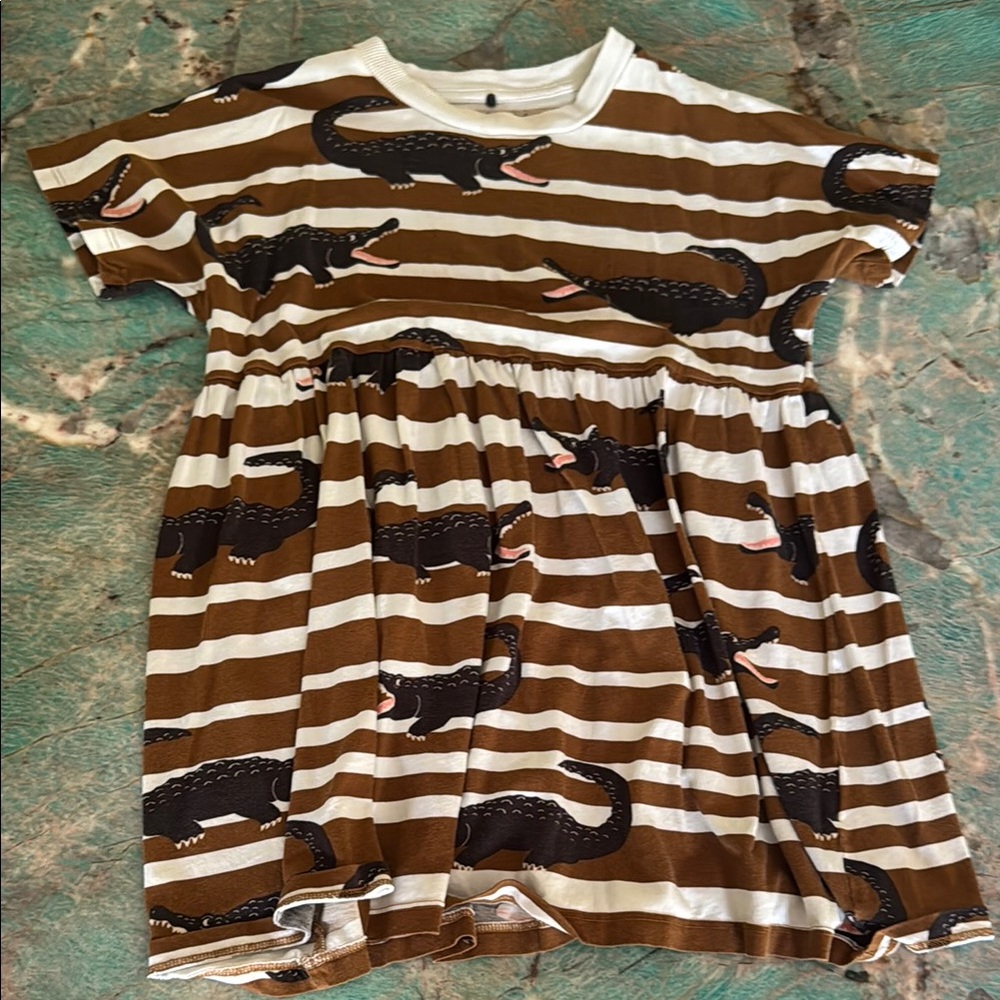Mini Rodini Cream and Brown Alligator Print Dress